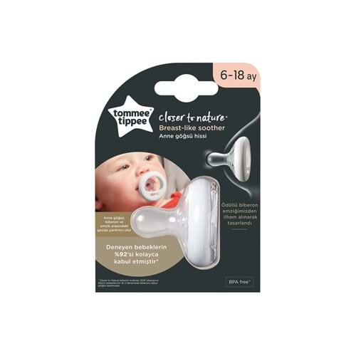 Tommee Tippee Closer To Nature Breastlike Emzik, 6 18 Ay Tekli Beyaz