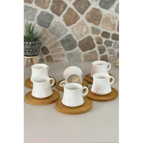 Paçi Bambu Tabaklı Porselen Fincan 6'lı Set