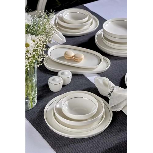 ** EKSİK PARÇA** Neva N3456 Velvet Platin 28 Parça Yaldızlı Porselen Yemek Takımı