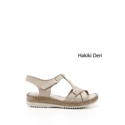 GÖNDERİ(R) Kadın Bej Antik Cırt Bantlı Dolgu Topuk Hakiki Deri Sandalet