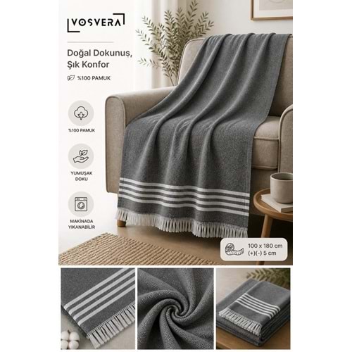 vosvera Tekli Sedir Pamuklu Naturel Koltuk Örtüsü 100x180 Cm