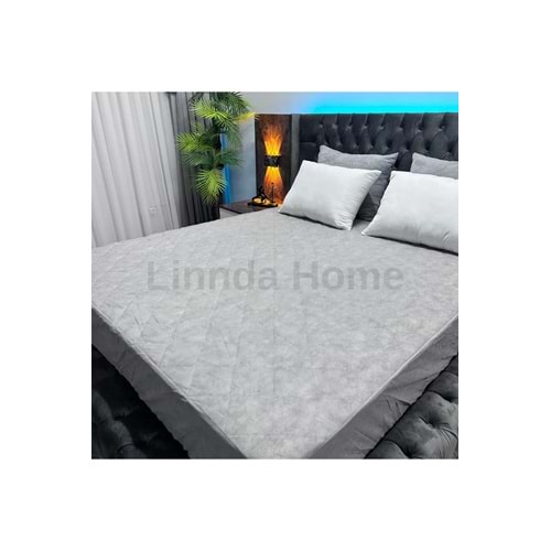 Linnda Home Çift Kişilik Renkli Alez Gri Kapitone Yatak Koruyucu Fitted Alez Çarşaf