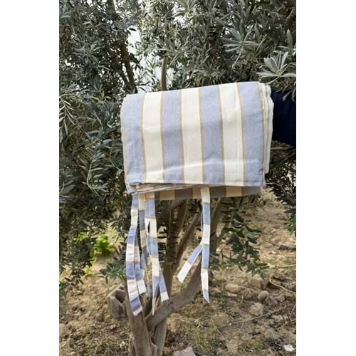 DEVRİM OLİVYA TEKSTİL Lüks Gri-Krem Elegance EnxBoy Bağcıklı Balkon Perdesi