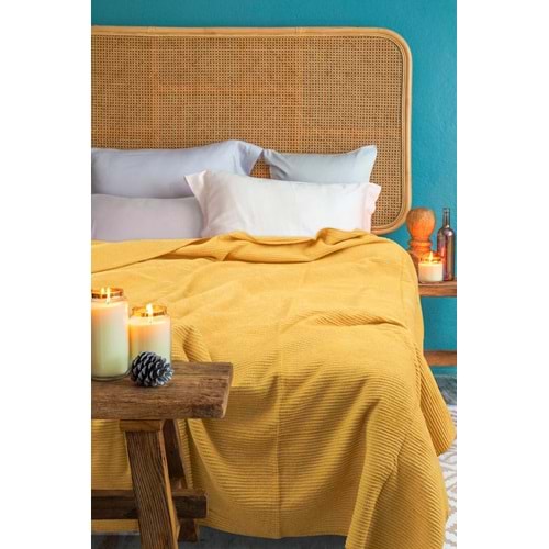 verra home Pamuklu Tek Kişilik Battaniye 130x170cm Hardal – Yumuşak ve Nefes Alabilen Kumaş