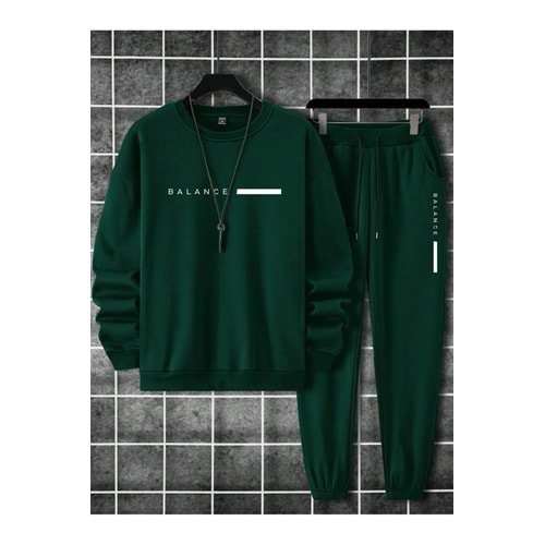 SeusCraft Unisex Nefti Yeşil Eşofman Takımı BALANCE baskılı Şardonlu