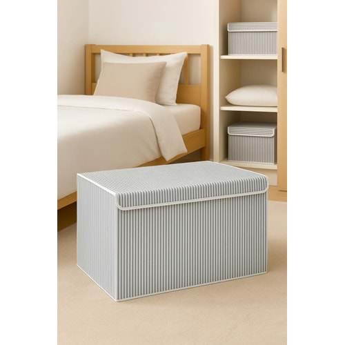 Serstil Orta Boy Kapaklı Kutu Hurç – Kıyafet Battaniye Saklama Kutusu Organizer 50x40x30 cm