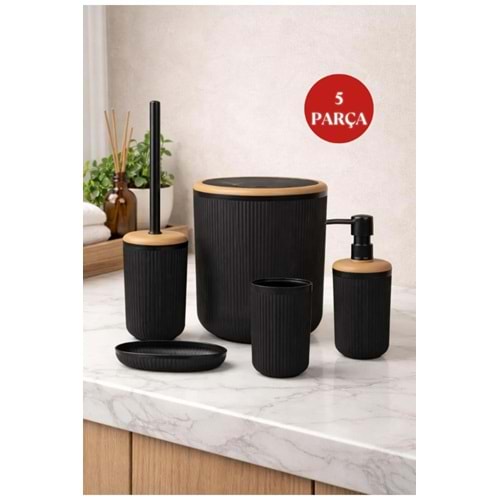 Okyanus Home Linea Due Siyah Çizgili Yuvarlak 5'li Banyo Seti