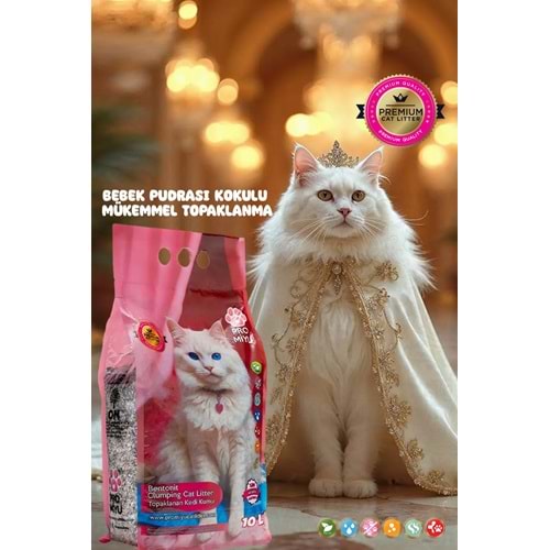 Pro Miyu 10 Litre Bebek Pudra Kokulu Doğal Bentonit Kedi Kumu Premium Cat Litter Tozsuz Ve Süper Topaklanan