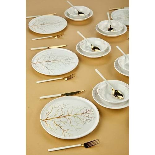 Erbaşlar Golden Tree Lüx Seramik 18 Parça 6 Kişilik Yemek Takımı, Yemek Seti