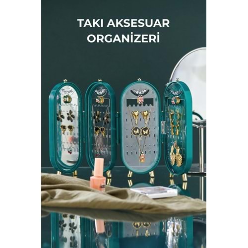 Genel Markalar Takı Aksesuar Standı – Yüzük, Kolye, Küpe Katlanabilir Seyahat Organizeri - Yeşil