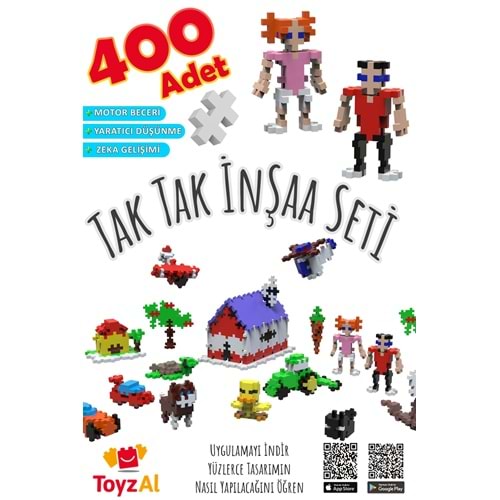 TAK TAK İnşa Seti Toyzal Zeka Gelişimi Destekleyici Çocuklar İçin Eğlenceli 400 Adet 12 Renk Yaratıcı İnşaat Blok Seti