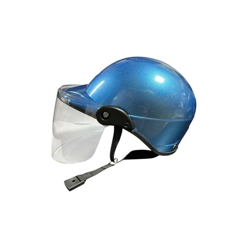MAVİ MOTOSİKLET YARIM KASK ŞEFFAF VİZÖRLÜ - JOKEY KASK CAMLI MODEL