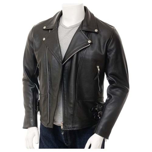 Derimont Deri Erkek Siyah Deri Biker Ceket Ashford