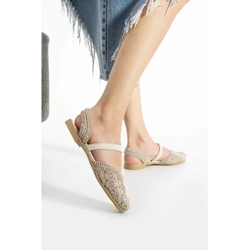 MOON CLOUD Kadın Triko Kapalı Burun Babet Lastikli Rahat Taban Örgü Slingback Babet ZYN127
