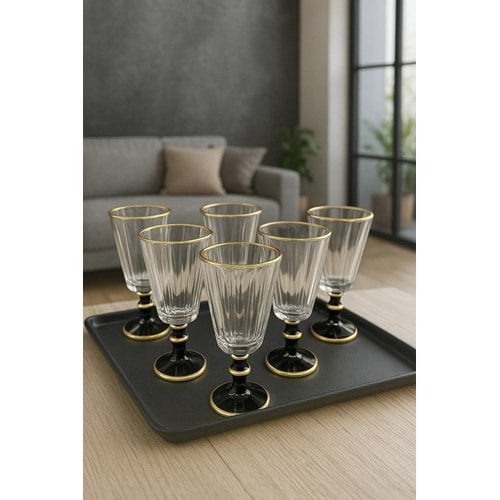 YzHome 6 Lı Flüt Yaldızlı Kahve Yanı Su Bardağı Kadeh Kupa Bardak