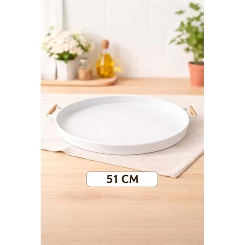 ahşap kulplu | metal tepsi | Sunum tepsi|sunumluk| 51 cm