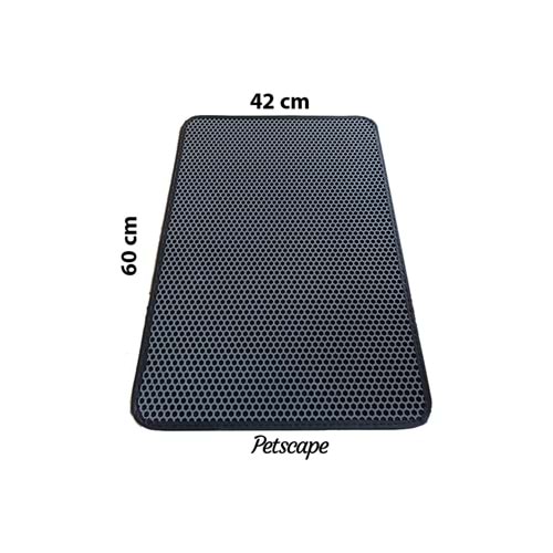 Petscape Elekli Kedi Tuvaleti Önü Paspası – Kedi Kumu Toplayıcı – Çift Katmanlı Sert Plastik 60x42cm - Gri