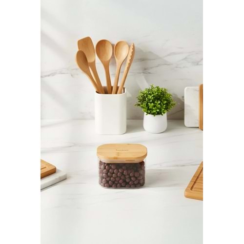 Bambu Kapaklı Cam Saklama Kabı