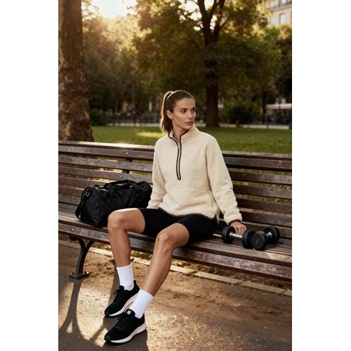Trendyolmilla Ekru Peluş Örme Spor Sweatshirt