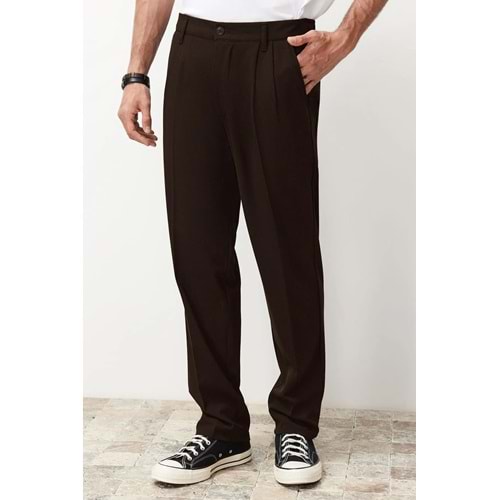 Trendyolmilla Man Kahverengi Pileli Klasik Baggy Fit Kumaş Pantolon
