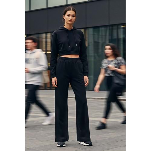 Trendyolmilla Siyah Pamuklu Geniş Paça İnce Örme Spor Eşofman Altı