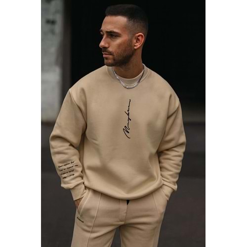 never baskılı oversize unisex bisiklet yaka sweatşhirt