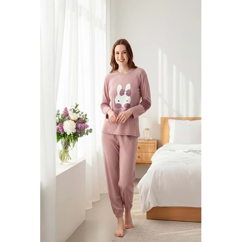 NİCE MODA ADIN FİTİLLİ NAKIŞLI UZUN KOL PİJAMA TAKIMI