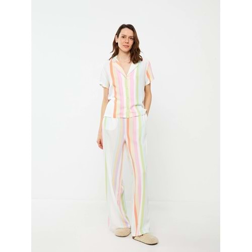 LCW DREAM Karışık Gömlek Yaka Çizgili Kısa Kollu Kadın Pijama Takım