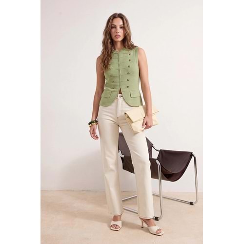 Ekru Yüksek Bel Geniş Paça Wide Leg Jeans