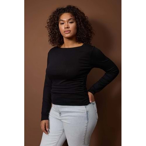 Trendyolmilla Curve Siyah Düz Fitted/Vücuda Oturan Büzgü Detaylı Esnek Örme Bluz
