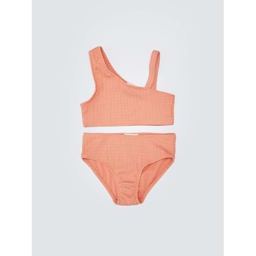 LCW Kids Mercan Esnek Kumaş Kendinden Desenli Kız Çocuk Bikini