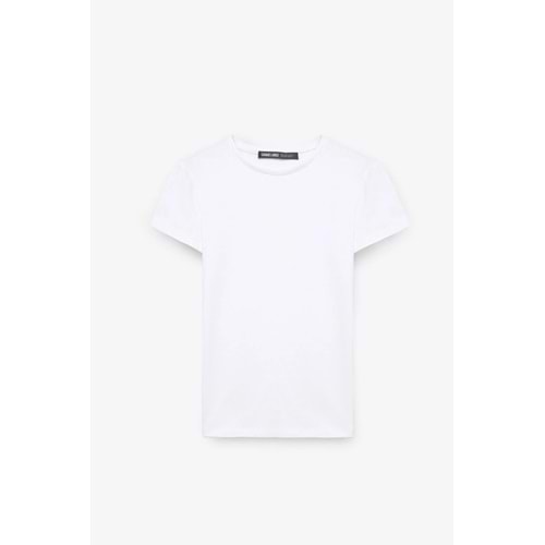 TARELIA Kadın Bisiklet Yaka Kısa Kollu Slim Beyaz T-Shirt