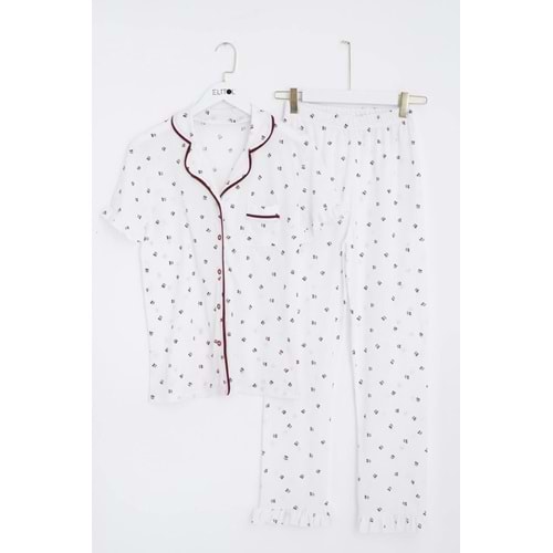 KİRAZLI Viskon Düğmeli Pijama Takım