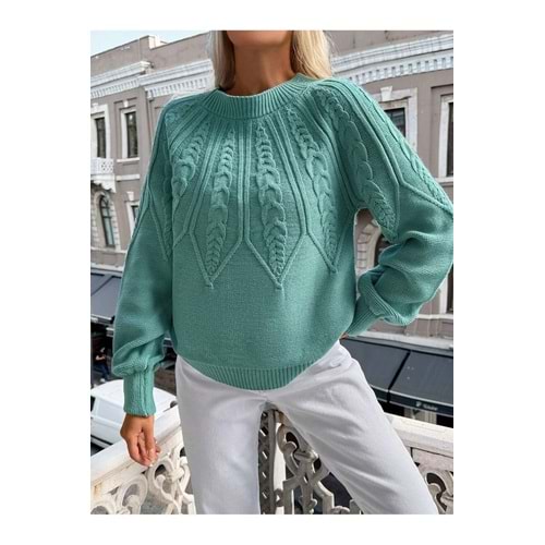 AQE FASHION Saç Örgülü Bisiklet Yaka Italyan Kol Triko Kazak MİNT