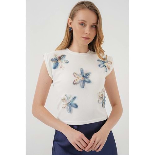 Kız Çocuk Çiçekli Kısa Kol Crop Bluz