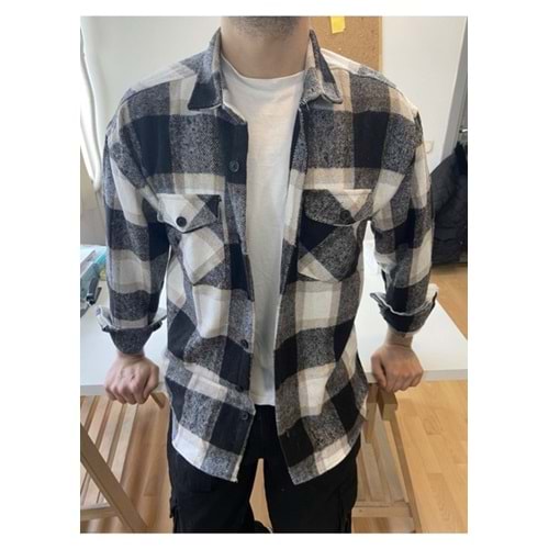 Tarz Cool Kırık Beyaz Erkek Slim Fit Çift Cepli Düz Gömlek