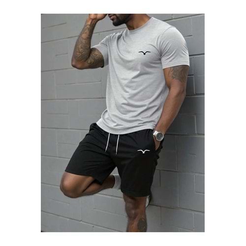 Şort-Tshirt Oversize mini kuş Baskılı Takım