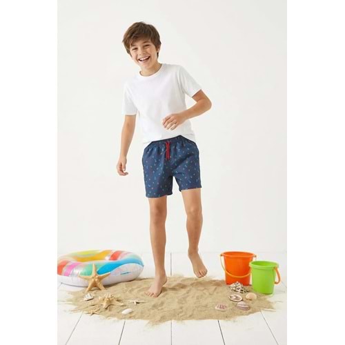 Trendyolmilla Kids Lacivert Erkek Çocuk Marine Baskılı Deniz Şortu TKDSS25DS00000