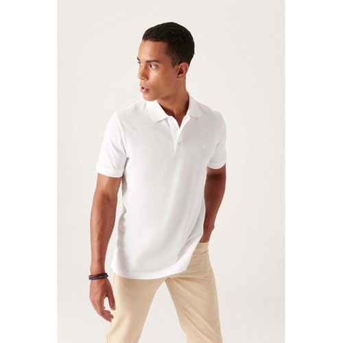 Avva Erkek Beyaz 3 Düğmeli %100 Mısır Pamuğu Polo Yaka Regular Fit T-Shirt B001027