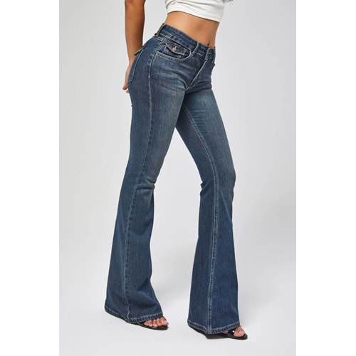 it's basic Kadın T.Kot Rengi 2w5-8 SLN05 Mide Rise Flare Fit Süper Esnek Kumaş İç Boy 83cm Denim Jean