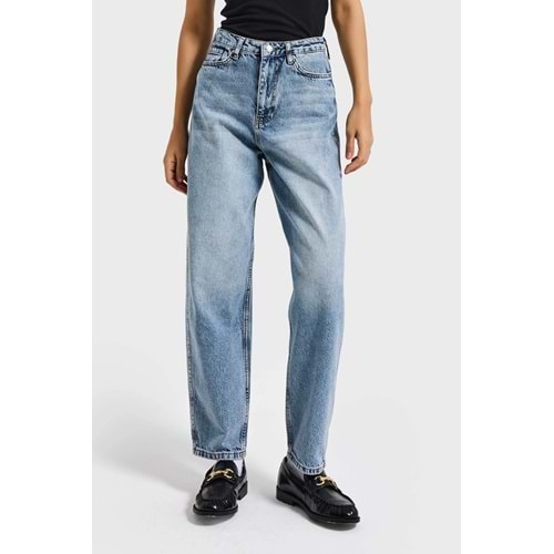 Kadın Snow Kot Rengi Relax Mom Fit Denim Pantolon