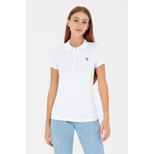 Kadın Beyaz Basic Polo Yaka Tişört