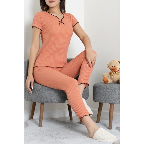 Fitilli Fiyonklu Pijama Takımı Kiremit