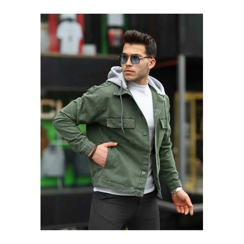 LTC Jeans Erkek Haki Çıkarılabilir Kapüşonlu Oversize Kot Ceket