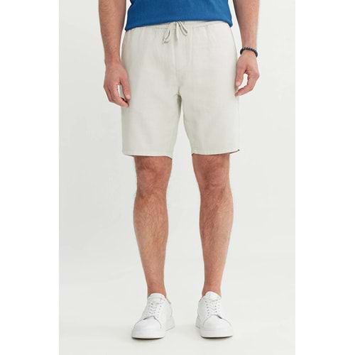 AC&Co / Altınyıldız Classics Erkek Açık Gri %100 Pamuk Comfort Fit Beli Bağlamalı Flamlı Yan Cep Şort