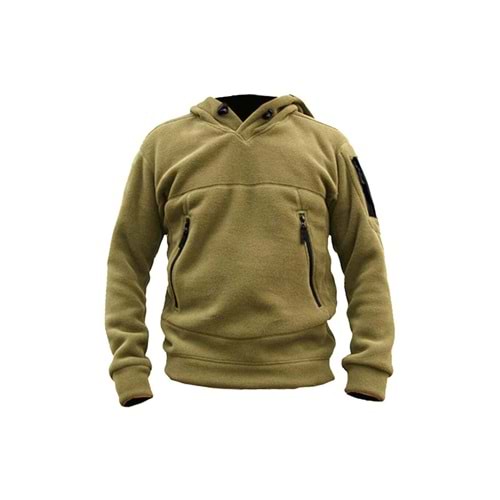 Genius Store Bej Erkek Polar Outdoor Kapüşonlu Kombat Tactical Cepli Polar