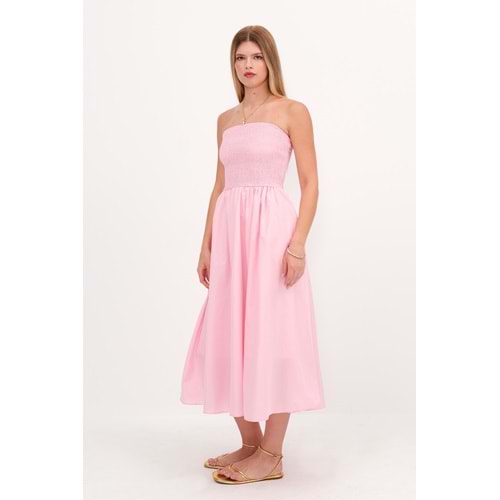 Pembe - Straplez Gipeli Elbise