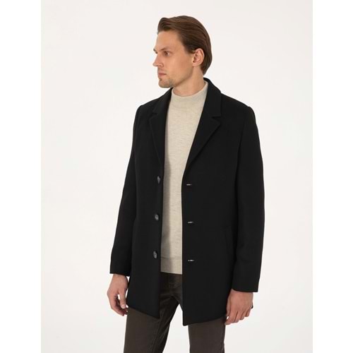 PİERRE CARDİN Siyah Ekstra Slim Fit Yün Karışımlı Kaşe Kaban