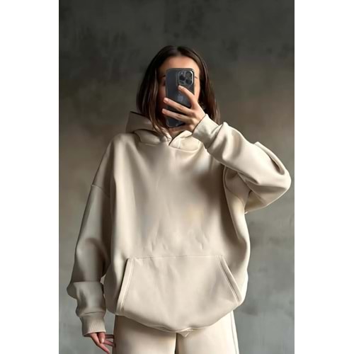 İçi pamuklu bol kalıp sweatshirt takım