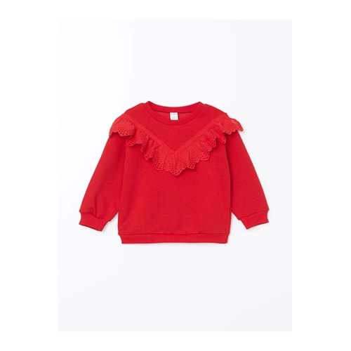 LC Waikiki LCW baby Kırmızı Bisiklet Yaka Uzun Kollu Kız Bebek Sweatshirt